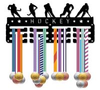 CREATCABIN Hockey Medal Hanger Display Medal Holder Sports Rack Wall Mount Frame Iron Metal Medal Hook Organizer for Hanging Over 40 Medals Awards Ice Hockey Player Medalist 11.4 x 5.1Inch Black