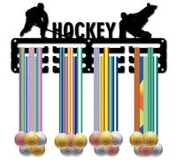 CREATCABIN Hockey Medal Hanger Display Medal Holder Sports Rack Wall Mount Frame Iron Stand Metal Medal Hook Organizer for Hanging Over 40 Medals Awards Hockey Player Medalist Black 11.4x5.1Inch