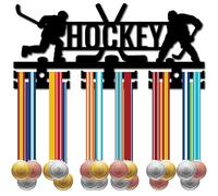 CREATCABIN Hockey Medal Holder Display Medal Hanger Rack Hockey Player Medal Display Stand Acrylic Wall-Mounted with 12 Separate Hooks Hang 0ver 40+ Medals for Hockey Players Black 11.4×5.1inch