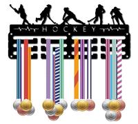 CREATCABIN Hockey Medal Holder Display Medal Hanger Rack Sports Frame Wall Mount Decor Small Hooks Metal Medal Hangers Organizer for Hanging Medals Badges Player Awards Storage 11.4 x 5.1Inch Black