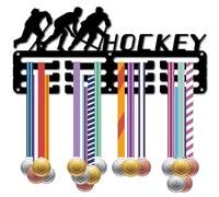 CREATCABIN Hockey Medal Holder Display Medal Hangers Sports Awards Rack Frame Iron with Hooks Small Wall Mount Medal Hangers Organizer for Hanging Medals Badges Player Medalist 11.4 x 5.1Inch Black