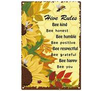 CREATCABIN Honey Bee Metal Sign Tin Plate Bee Kind Honest Humble Positive Respectful Grateful Happy Signs Vintage Animals Retro Plaque Poster for Restroom Bathroom Hotel Wall Decor, 8x12Inch