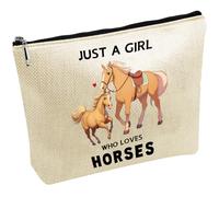 CREATCABIN Horse Make Up Bag Cosmetic Bag Toiletry Purse Pouch Portable Organizer Make Up Accessory Washable Small Things Storage Printed with Zipper Gift for Competition Performance 7x10 Inch