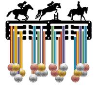 CREATCABIN Horse Medal Holder Equestrian Medal Hanger Awards Hanging Rack Small Black Iron Lanyards Ribbon Organizer Hooks Wall Mounted Display for Horsemanship Winner Victory Medalists 11.4x5.1Inch