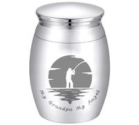 CREATCABIN Human Small Keepsake Urns for Human Ashes Mini Cremation Urns Stainless Steel Memorial Ashes Holder Share Urn Miniature Burial Funeral Jar 1.6 x 1.2Inch(Silver)-My Grandpa My Angel Fishing