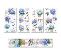 CREATCABIN Hydrangea Wall Decals Blue Flower Wall Stickers PVC Waterproof Decorative Stickers Summer Spring Floral Butterfly Wall Murals Art Self Adhesive Window Decal for Furniture Decoration 15x30cm