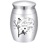 CREATCABIN I Am Always with You Urn Metal Mini Urns Silver Alloy Human Pet Memorial Branch Cremation Ashes Keepsake Holder Container with Velvet Bag Spoon Cloth for Funeral Burial 1.6 x 1.2 Inch