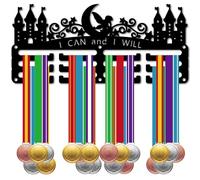 CREATCABIN I Can and I Will Medal Hanger Castle Medal Holder Runner Marathon Small Iron Hanging Rack Awards Wall Mounted Stand over 40 Medals for Players Race Competition Football Sports 11.4x5.1Inch