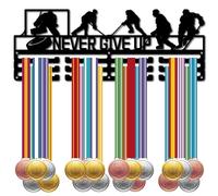 CREATCABIN Ice Hockey Medal Holder Display Hanger Rack Medal Wall Mount Frame Shelf Sports Medals Hanger Black Wall Decor Medal Organizer Rack for Success Celebration Ribbon 15.7 x 6Inch-NEVER GIVE UP