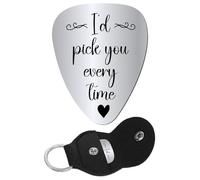 CREATCABIN I'd Pick You Every Time Guitar Picks Triangle Plectrums Stainless Steel Acoustic Electric Rock with PU Leather Keychain Pouch for Bass Guitar Lovers Musician Valentines 1.26 x 1 inch