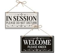 CREATCABIN In Session Please Do Not Disturb Sign Welcome Please Knock Wood Outdoor Sign Wooden Hanging Sign Wooden Plaque with Jute Twine Rustic Wall Art Decor for Office Home Decoration Gifts 12x6in