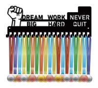 CREATCABIN Inspiring Medal Hanger Display Medal Holder Rack Sport Metal Hanging Athlete Awards Iron Wall Mount Decor with 20 Hooks for Competition Medals 15.7x5.9Inch-Dream Big Work Hard Never Quit