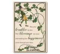 CREATCABIN Irish Blessing Metal Tin Sign May You Troubles Be Less Your Blessings Be More Clover Sign Vintage Iron Poster Plaque Retro Mural Hanging Wall Art Decor for Home Office Cafes 8x12Inch