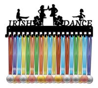 CREATCABIN Irish Dance Medal Hanger Display Medal Rack Holder Dancing Sports Awards Lanyard Ribbons Organizer Metal Wall Mount Decor with 20 Hooks for Dancer Athletes Marathon Race 15.7 x 5.9 Inch