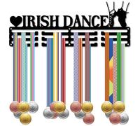 CREATCABIN Irish Dance Medal Holder Medals Hanger Display Dancing Sports Awards Lanyard Ribbons Organizer Metal Rack Wall Mount Decor with 12 Lines for Dancer Athletes Marathon Race 15.7 x 5.9 Inch