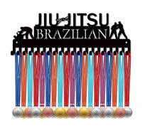 CREATCABIN Jiu Jitsu Brazilian Medal Holder Competition Medal Hanger Display Rack Sports Metal Hanging Athlete Awards Iron Wall Mount Decor With 20 Hooks for Race Medalist Ribbon Black 15.7x5.4in