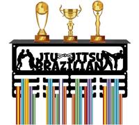 CREATCABIN Jiu Jitsu Medal Hanger Medal and Trophy Display Rectangle Black 3 Row Hold 60+ Awards Wall Mount Frame Iron Ribbon Rack Stand Shelf for Home Sporter Athletes Medalist Races 15.7 x 7.9 Inch