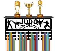 CREATCABIN Judo Medal Hanger Display Trophy Shelf Holders with 12 Hooks Sports Iron Medal Rack with Shelf for Wall Mounted Hanging 60+ Medals Award Ribbons Organizer Race Black 15.7 x 8 x 4 Inch