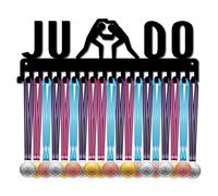 CREATCABIN Judo Medal Holder Display Hanger Rack Sports Metal Wall Mount with 20 Hooks Hang Over 60 Medals Runners Home Badge Running Marathon Gymnastics Black 15.7 x 5.6inch
