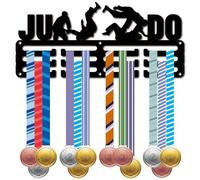 CREATCABIN Judo Medal Holder Hanger Medal Display Rack Organizer Metal Small Shelf Medal Holders Stand Frame Decor Medal Wall Hanger with 12 Hooks for Athlete Medalist Black 11.4 x 5Inch