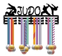 CREATCABIN Judo Medal Holder Medal Hanger Rack Display Sports Medal Hanging Awards Metal Wall Mounted Home Room Decor Gift Present for Men Women Athletes Player Race Winner Black 15.7x5.9 Inch