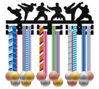 CREATCABIN Karate Medal Hanger Display Medal Holder Rack Sports Metal Hanging Wood Wall Mount Frame Decor Medal Hangers with 12 Hooks for Badge Race Runner Marathon Medalist Athlete 15.7 x 6Inch