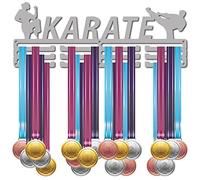 CREATCABIN Karate Medal Hanger Display Sports Medal Holder Over 60+ Medals Award Iron Holder Rack Frame Wall Mounted Hanging for Medalist Dancer Soccer Marathon Athlete Gift 15.7 x 6 Inch,Platinum