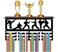 CREATCABIN Karate Medal Hanger Display Trophy Shelf Medal Holder with Shelf Stand Sports 4 Rows Metal Hanging Wall Mount Frame Hold 70+ Medals for Dance Run Competition Ribbon Medals Rack 15.7x7.9Inch