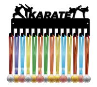 CREATCABIN Karate Medal Holder Medal Hanger Display Rack Frame Sports Hanging Athlete Awards Iron Small Wall Mount Decor with 14 Hooks for Competition Ribbon Lanyard Medals Medalist Black 11.4x4.6Inch
