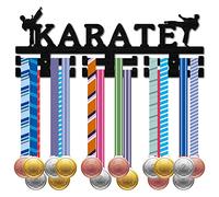 CREATCABIN Karate Medal Holder Sport Medal Hanger Medal Rack Display Wall Rack Mounted over 30 Medals Wooden for Swimmer Running Soccer Gymnastics Athletes Champions Medalist Black 15.7x5.9Inch