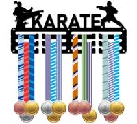 CREATCABIN Karate Medal Holder Sports Medal Hanger Display Race Competition Victory Awards Ribbon Organizer Small Black Metal Rack Frame for Hanging 40+ Medals Player Athletes Runner 11.4 x 5.1Inch
