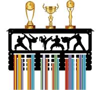 CREATCABIN Karate Medal Holder Trophy Shelf Medal Hanger Display with Shelf Stand Sports 4 Rows Wall Mount Hold 70+ Medals for Men Women Soccer Running Swimming Awards Rack 15.7 x 7.9 Inch