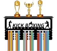 CREATCABIN Kickboxing Medal Trophy Hanger Medal Holder with Shelf Sports Rack Frame Iron Hooks Wall Mount Decor Metal Medal Hangers for Hanging Over 70 Taekwondo Athlete Medals 15.7 x 7.9Inch Black