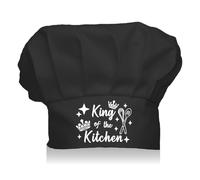 CREATCABIN King of the Kitchen Chef Hat Adult Adjustable Elastic Baker Kitchen Catering Wear Crown Cooking Hat Custom Cotton Chef Cap for Women Men Grilling Baking BBQ Chef Dad Gift Black 11.8x9Inch