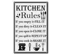 CREATCABIN Kitchen Rules Tin Sign Vintage Funny Metal Wall Decor Decoration Art Mural Hanging Iron Painting for Home Garden Bar Pub Kitchen Living Room Office Garage Poster Plaque 12 x 8inch
