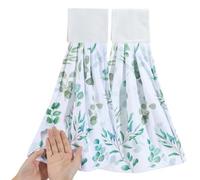 CREATCABIN Kitchen Tie Towels with Hanging Loop Set of 2 Hanging Kitchen Towels Absorbent Soft Thick Cleaning Hand Dishcloths Oven Stove Washcloth for Home Decorative Bathroom Housewarming Gift Leaf