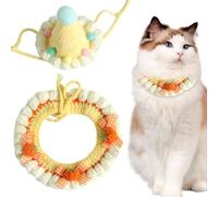 CREATCABIN Knitted Cat Collar Cute Cat Collar Breakaway Kitten Collar Cat Birthday Hat & Collar Set Adjustable for Cats Comfortable for Crochet Accessories for Pets Small Animals 23.11 Inch Yellow