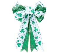 CREATCABIN Large Saint Patrick's Day Wreath Bows Large Burlap White Green Glitter Shamrock Bowknot Irish Holiday Crafts Bows St Patrick's Day Tree Bows for Front Door Outdoor Outside 18.11x11.42 Inch