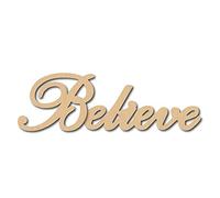 CREATCABIN Laser Cut Wood Sign Wall Art Believe Letter Sign Heart Decorative Wall Sculpture Hanging Decor Unfinished For Housewarming Door Wall Room Decoration 11.9 x 3.8inch