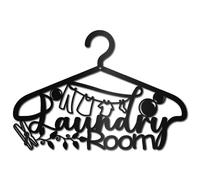 CREATCABIN Laundry Room Metal Wall Decor Word Cutout Sign Decorative Black Hollow Coat Rack Hanger Shape Rustic Wall Art Hanging Sculpture Decor for Farmhouse Home Hotel Decoration 15x10.3 inch