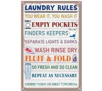 CREATCABIN Laundry Rules Tin Sign Laundry Room Tin Sign Metal Wall Mounted Decor Art Mural Hanging Iron Painting for Laundry Room Wall Bathroom Living Room Office Garage Poster Christmas 12x8 Inch