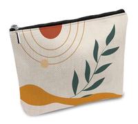 CREATCABIN Leaf Makeup Bags for Women Travel Cosmetic Bag Zipper Pouch Yellow Sunshine Ray Multi Purpose Pen Case Toiletry Packing Purse Gag Boho Abstract Gifts for Daughter Sister Bestie Mom 10x7Inch