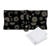 CREATCABIN Leather Glasses Case Nail Buckle Eyeglass Bag Portable Moon Black Tarot Sunglass Pouch with Belt Cleaning Cloth Studded Reading Glasses Eyewear Storage Holder Gift for Women 6.7x3.5Inch