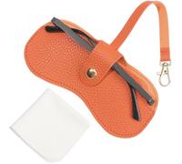 CREATCABIN Leather Glasses Case Portable Slim Sunglasses Case Bags Soft Eyeglasses Case Pouch Lightweight Travel with Clasp Strap Cleaning Cloth Gift for Women Men Holiday Orange Red 6.37 x 3 Inch
