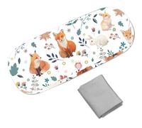 CREATCABIN Leather Glasses Cases Hard Shell Eyeglasses Sunglasses Case Holder Portable Travel Spectacle Storage Pouch Clamshell Protector Cover Cleaning Cloth for Women Men Fox Rabbit 6.4x2.5x1.5 Inch
