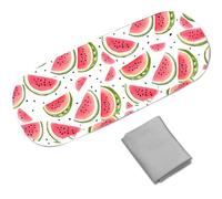 CREATCABIN Leather Glasses Cases Hard Shell Eyeglasses Sunglasses Case Holder Portable Travel Spectacle Storage Pouch Clamshell Protector Cover Cleaning Cloth for Women Men Watermelon 6.4x2.5x1.5 Inch