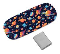 CREATCABIN Leather Glasses Cases Hard Shell Portable Eyeglass Sunglasses Case Holder Travel Spectacle Storage Pouch Clamshell Protector Cover Cleaning Cloth Gift for Women Men Planet 6.4x2.5x1.5 Inch