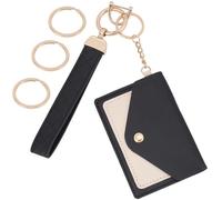 CREATCABIN Leather Wristlet Keychain Bracelet Wristlet Small Wallet Keychain Slim Credit Card Holder Purse Coin Pocket with 3 Keyring Anti-Lost D Ring Black Change Purse for Women 3x4.3inch