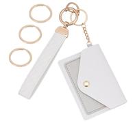 CREATCABIN Leather Wristlet Keychain Wallet Keychain Wristlet for Women Small Slim Credit Card Holder Purse Coin Pocket with 3 Keyring Anti-Lost D Ring White Change Purse Keyring Wallet 3x4.3inch