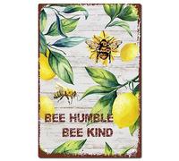 CREATCABIN Lemon Bee Sign Summer Wall Decor Art Spring Rustic Vintage Retro Metal Tin Sign Waterproof Plaques Poster for Home Garden Coffee Cafe Bar Christmas 8 x 12 Inch-BEE HUMBLE BEE KIND